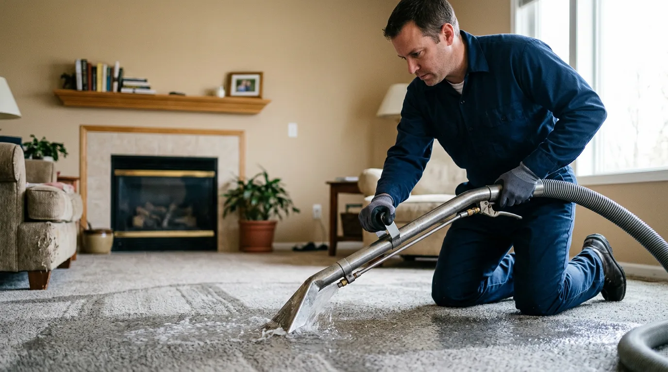 Water damage restoration technician working near East Wilton, ME